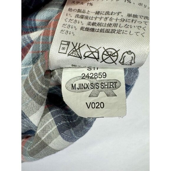 Outdoor Research Jinx Button Shirt Men’s Medium Gray Red Blue Plaid Short Sleeve - Picture 6 of 9